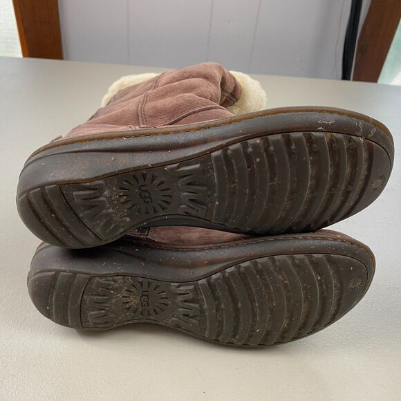 UGG Karyn Cuffed Suede Sheepskin Boots Womens 7 Brown Mid Calf - Picture 14 of 15